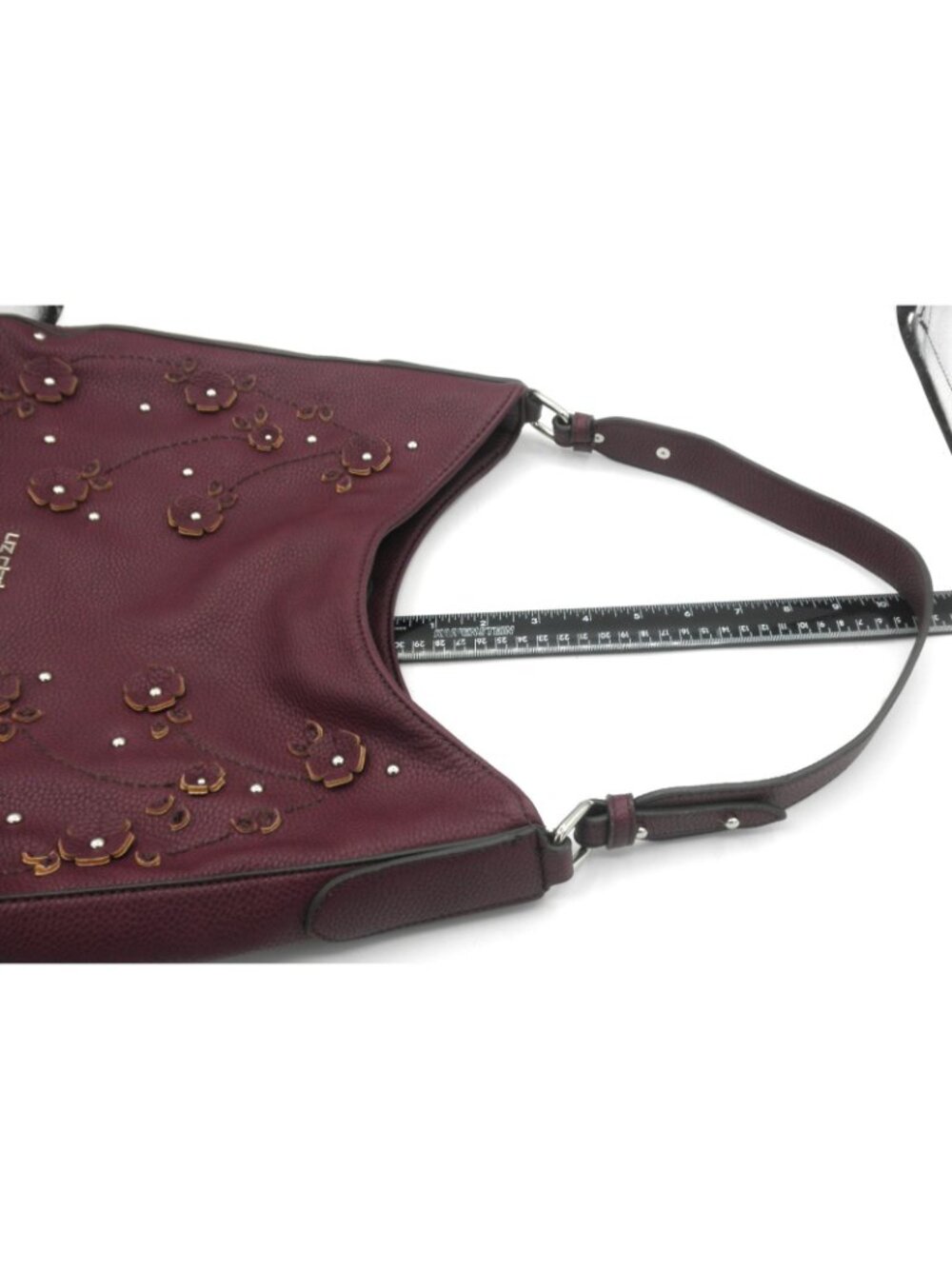 Vintage Liz Claiborne Faux Leather Merlot Claret Shoulder Bag 3D applied Flowers - Picture 13 of 16